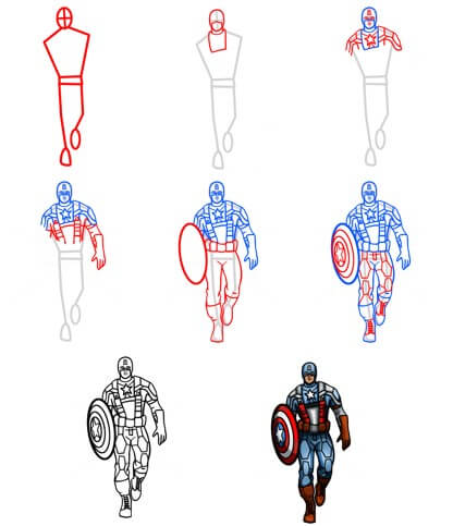 Captain America tritt vor zeichnen ideen
