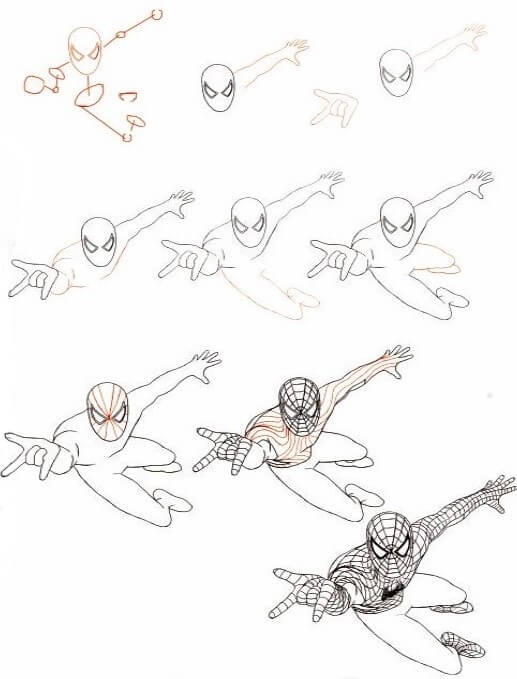 Spiderman schießt Netz zeichnen ideen