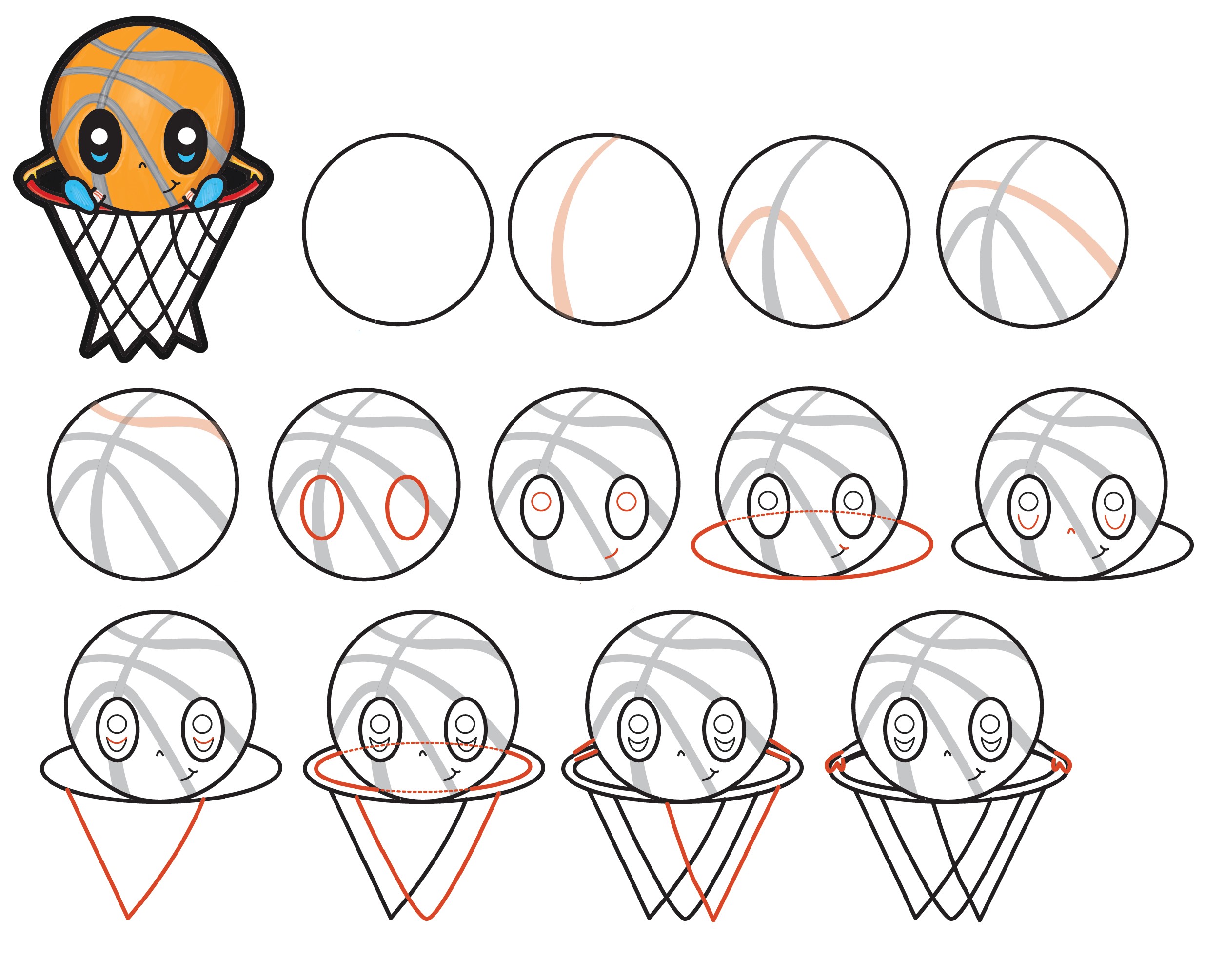 Cartoon-Basketball zeichnen ideen