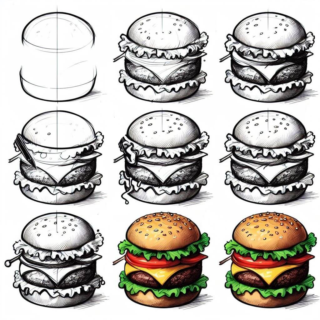Detaillierte Burger (1) zeichnen ideen