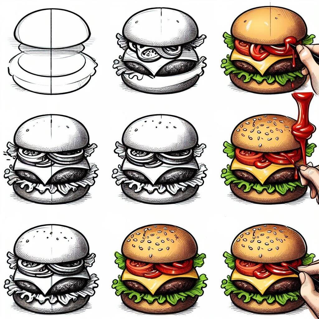 Detaillierte Burger (2) zeichnen ideen