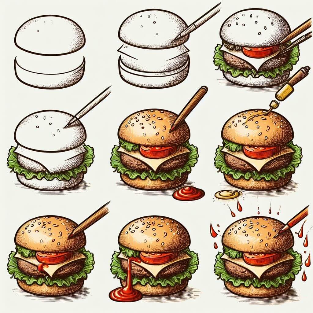 Detaillierte Burger (3) zeichnen ideen
