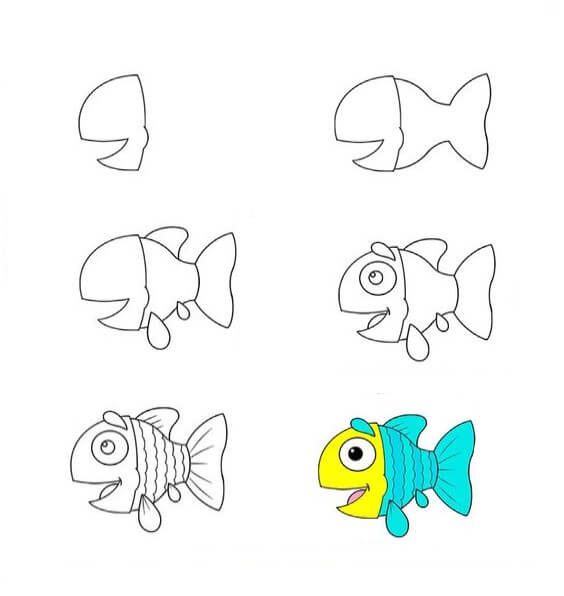 Grundelfisch mit 2 Farben zeichnen ideen