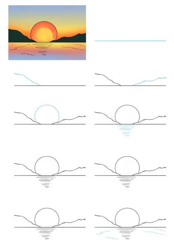 Zeichnen Lernen Idee für einen Sonnenuntergang (13)