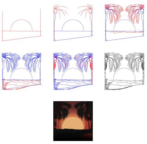 Zeichnen Lernen Idee für einen Sonnenuntergang (4)