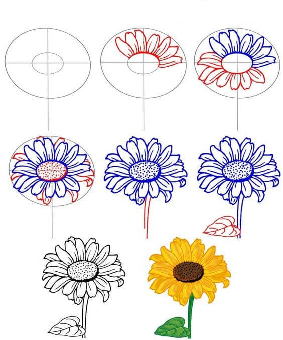 Zeichnen Lernen Idee mit Sonnenblumen (1)