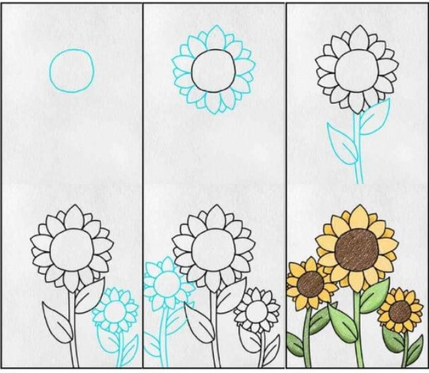 Zeichnen Lernen Idee mit Sonnenblumen (16)