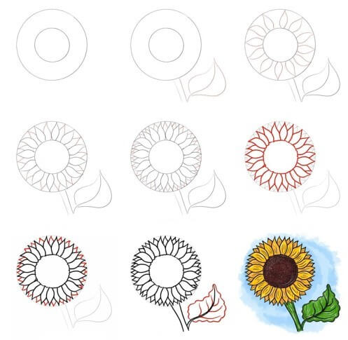 Zeichnen Lernen Idee mit Sonnenblumen (18)