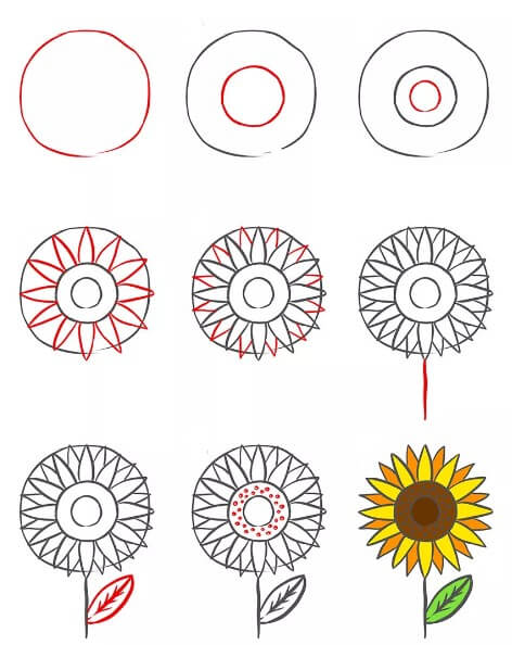 Zeichnen Lernen Idee mit Sonnenblumen (24)