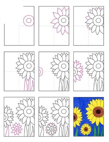 Zeichnen Lernen Idee mit Sonnenblumen (25)