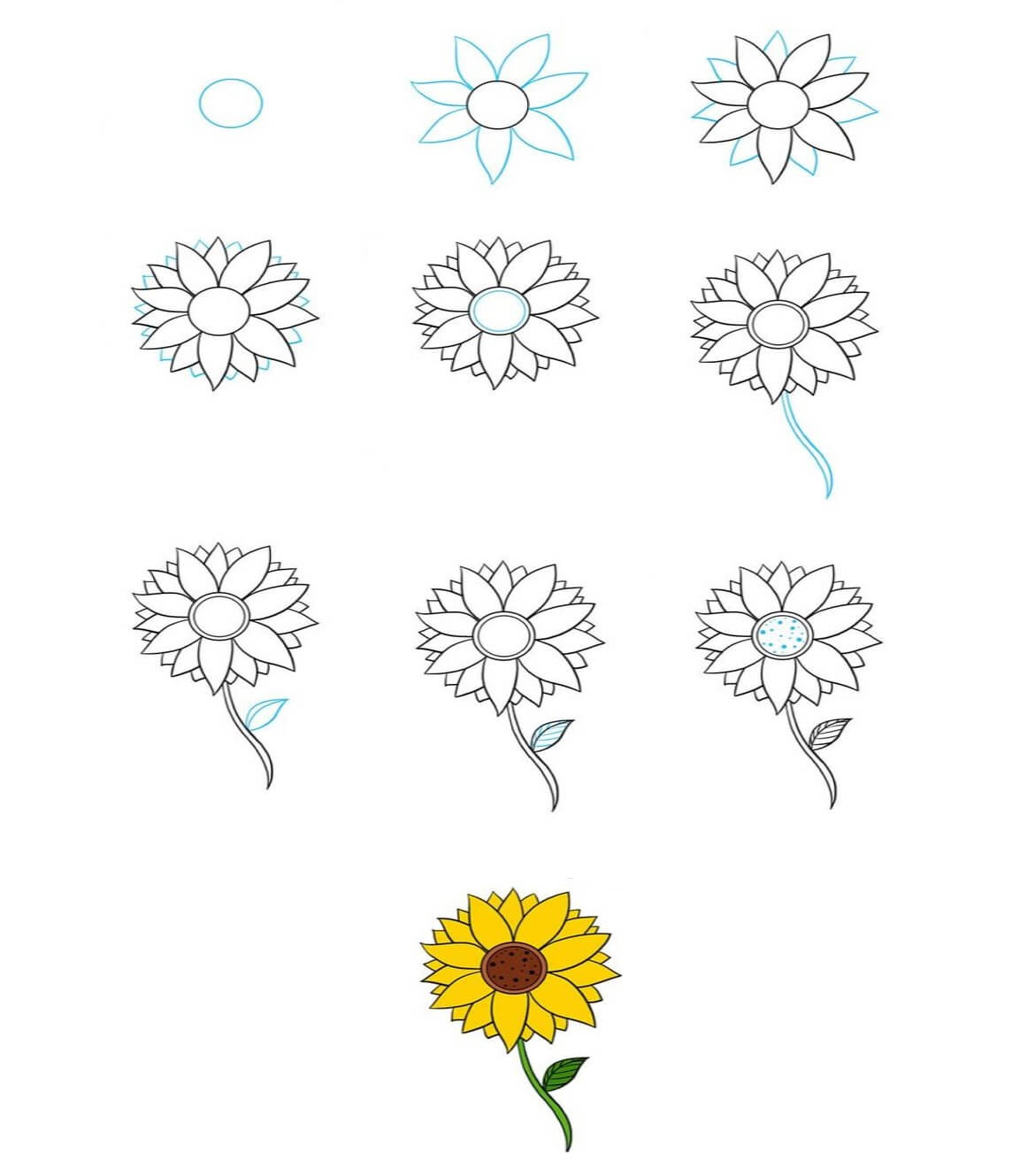 Zeichnen Lernen Idee mit Sonnenblumen (3)