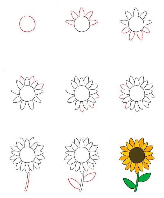 Zeichnen Lernen Idee mit Sonnenblumen (4)