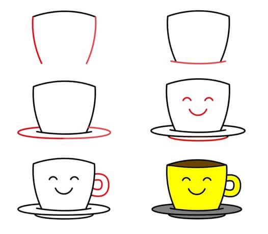 Lächelnde Tasse Kaffee zeichnen ideen
