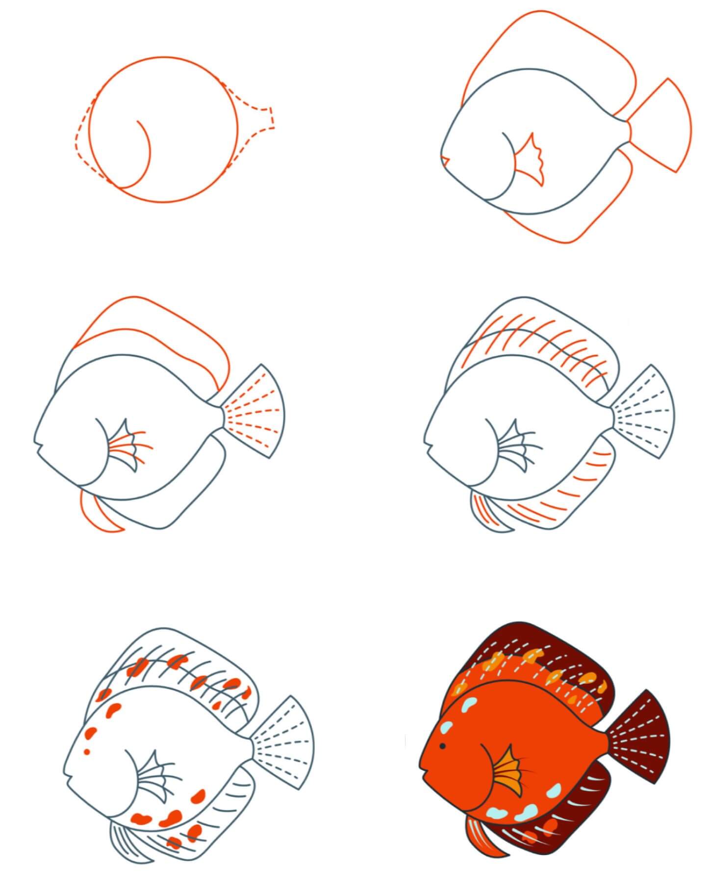 Orangefarbener Fallschirmfisch zeichnen ideen