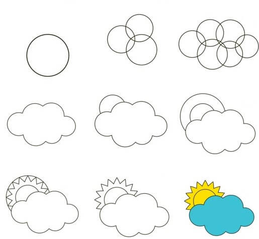 Zeichnen Lernen Sonne hinter den Wolken (1)