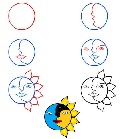 Sonne und Mond zeichnen ideen