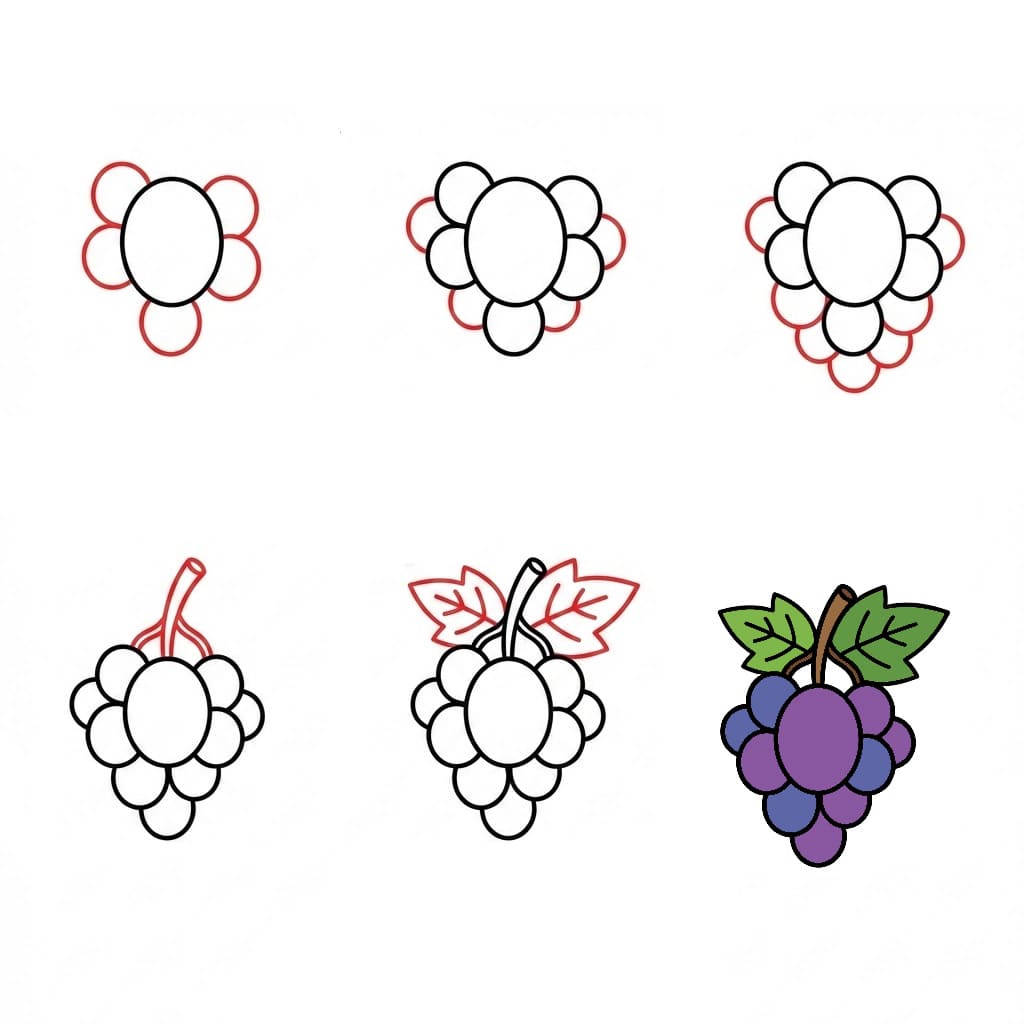 Weintraube mit Blatt zeichnen ideen