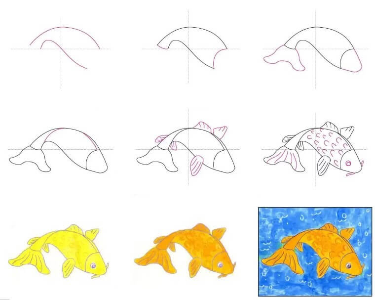 Zeichnen Lernen Koi-Fische Gold (2)