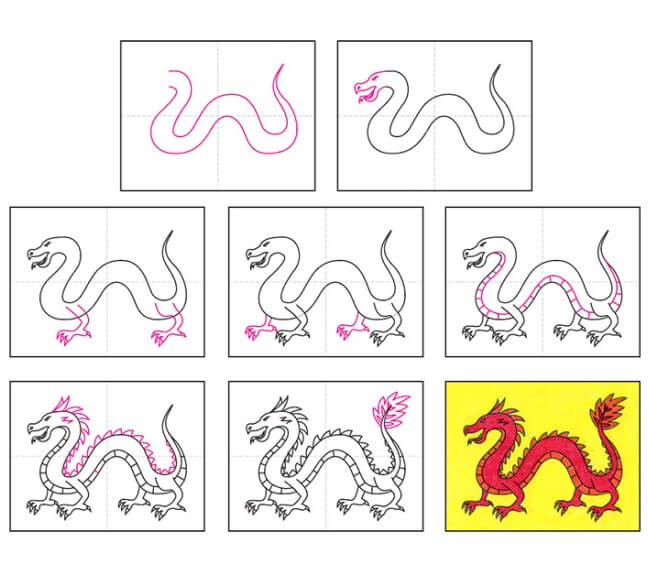 Zeichnen Lernen Idee eines östlichen Drachens (10)