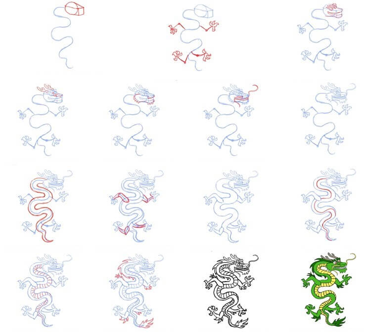 Zeichnen Lernen Idee eines östlichen Drachens (14)