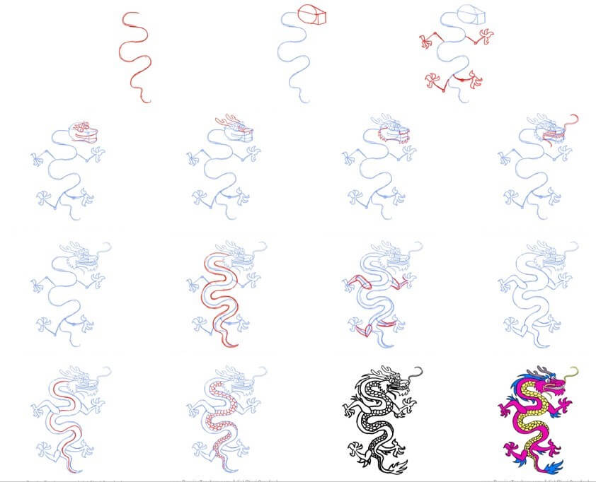 Zeichnen Lernen Idee eines östlichen Drachens (15)