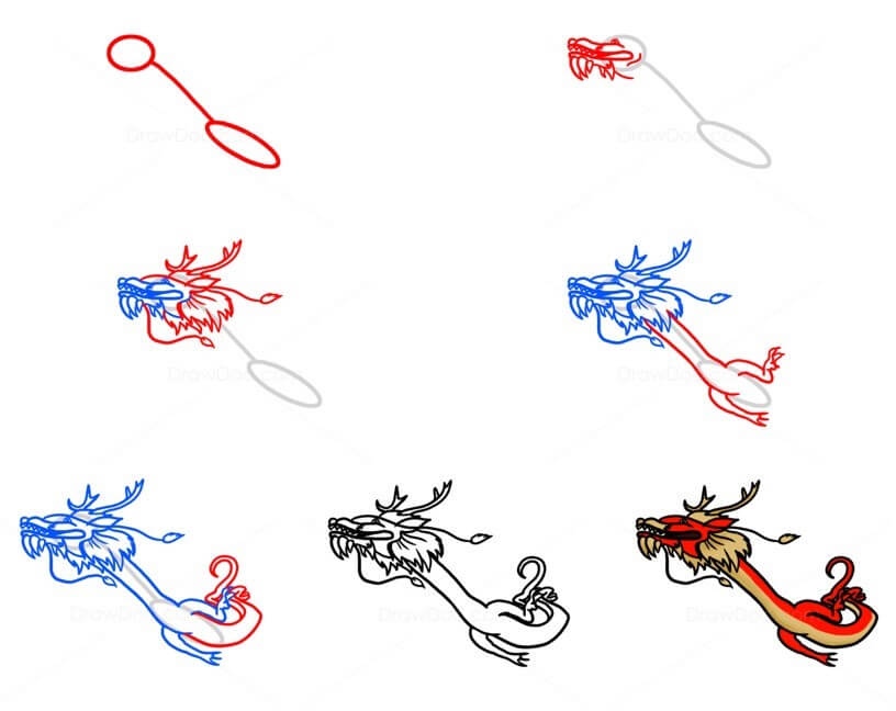 Zeichnen Lernen Idee eines östlichen Drachens (29)