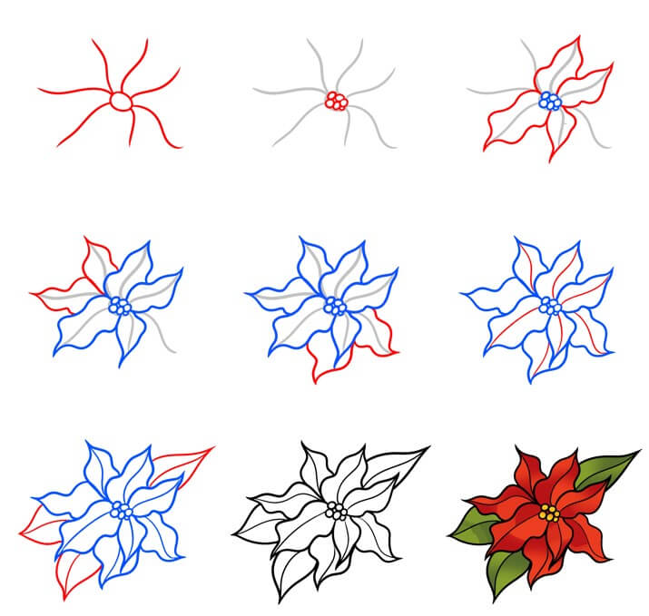 Idee für eine Weihnachtssternblume (13) zeichnen ideen