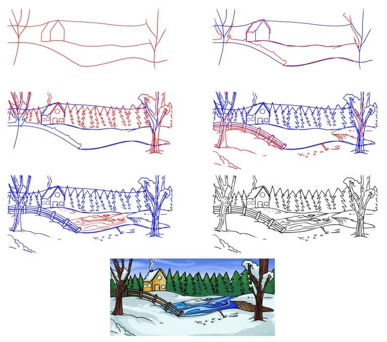 Zeichnen Lernen Winterlandschaft (13)