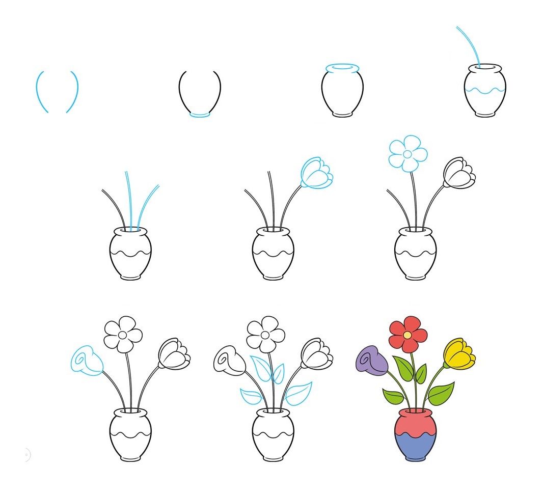 Zeichnen Lernen Ideen für Blumenvasen (11)