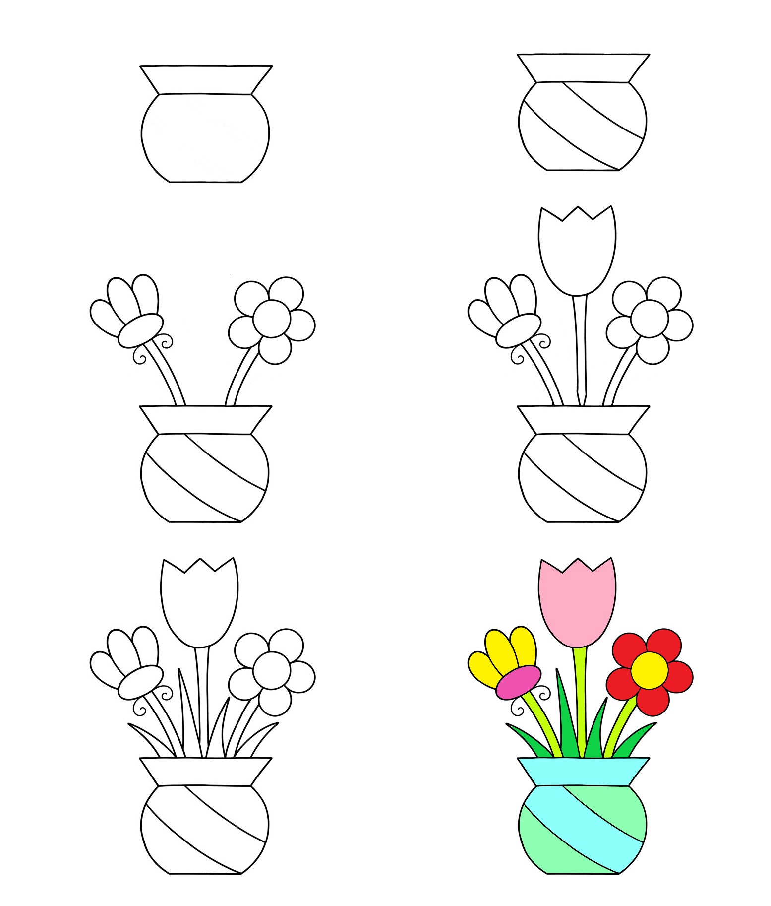 Zeichnen Lernen Ideen für Blumenvasen (4)