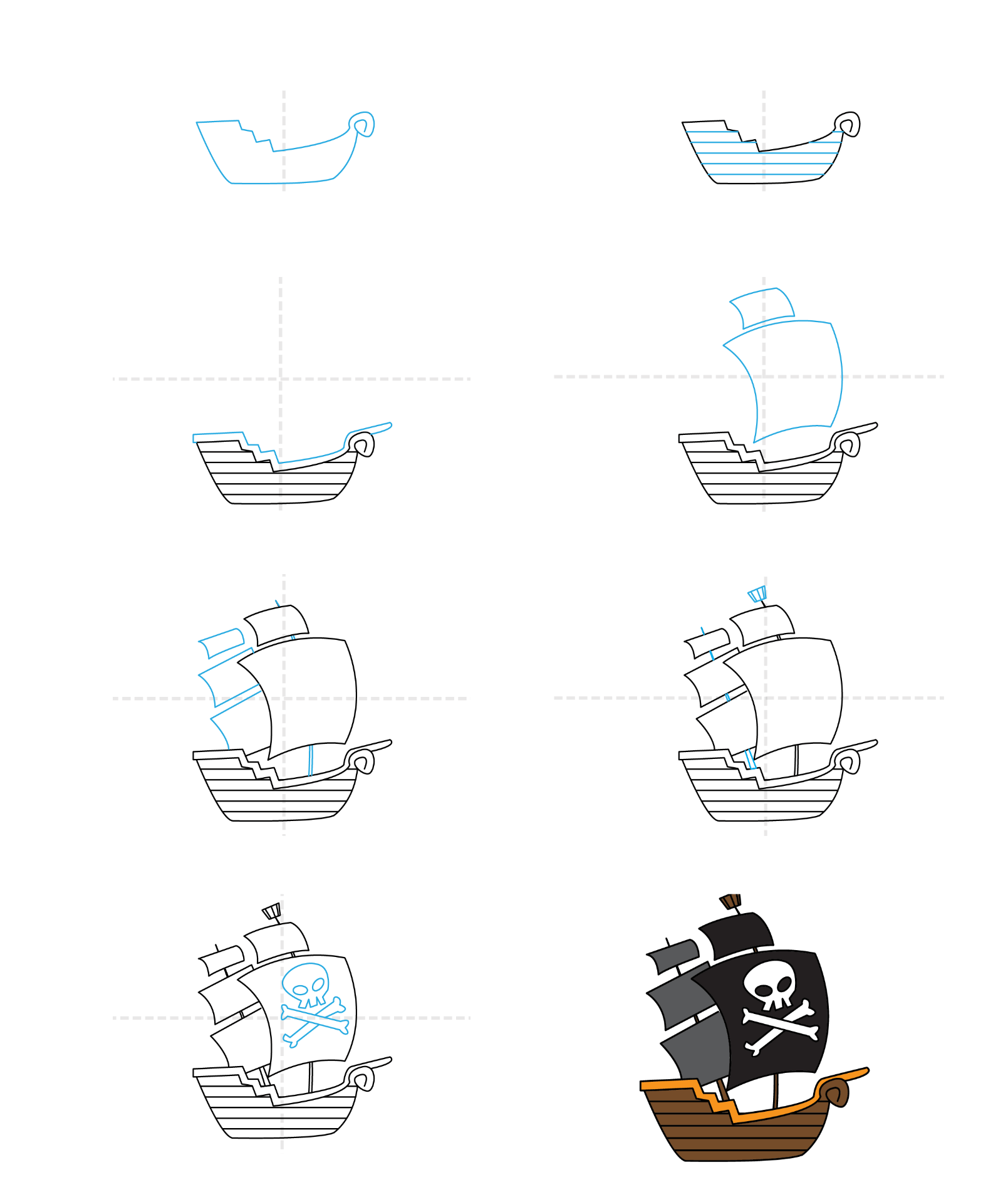 Zeichnen Lernen Piratenschiff einfach (1)