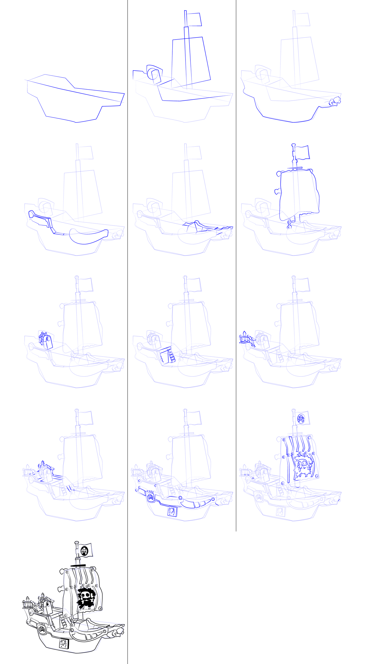 Zeichnen Lernen Piratenschiff einfach (2)