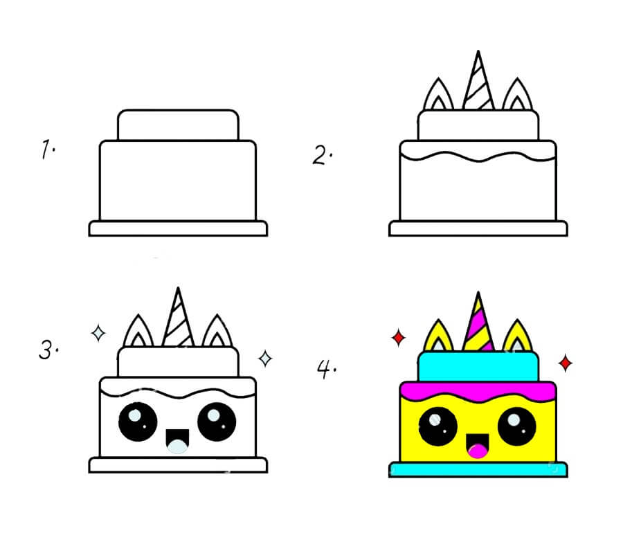 Zeichnen Lernen Einhornkuchen Idee (3)