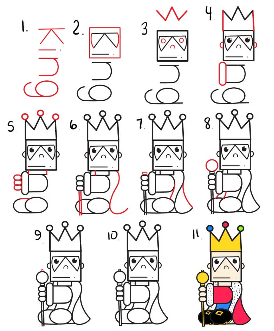 Zeichne einen König aus dem Wort König zeichnen ideen