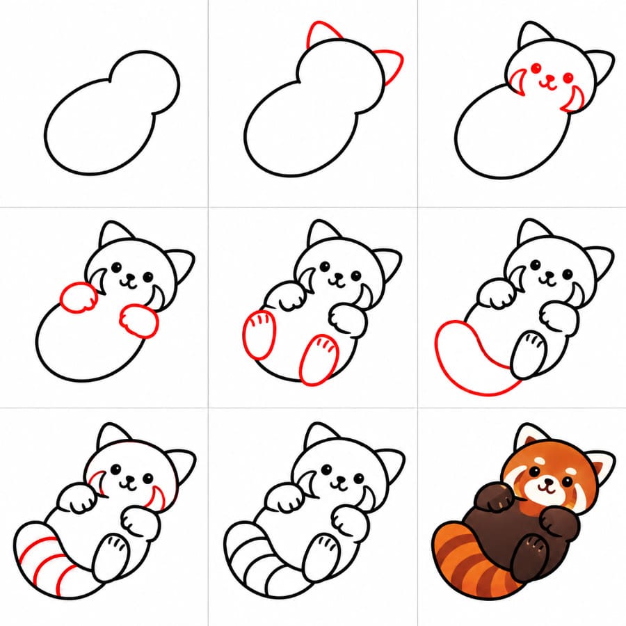 Sich wälzender Roter Panda zeichnen ideen