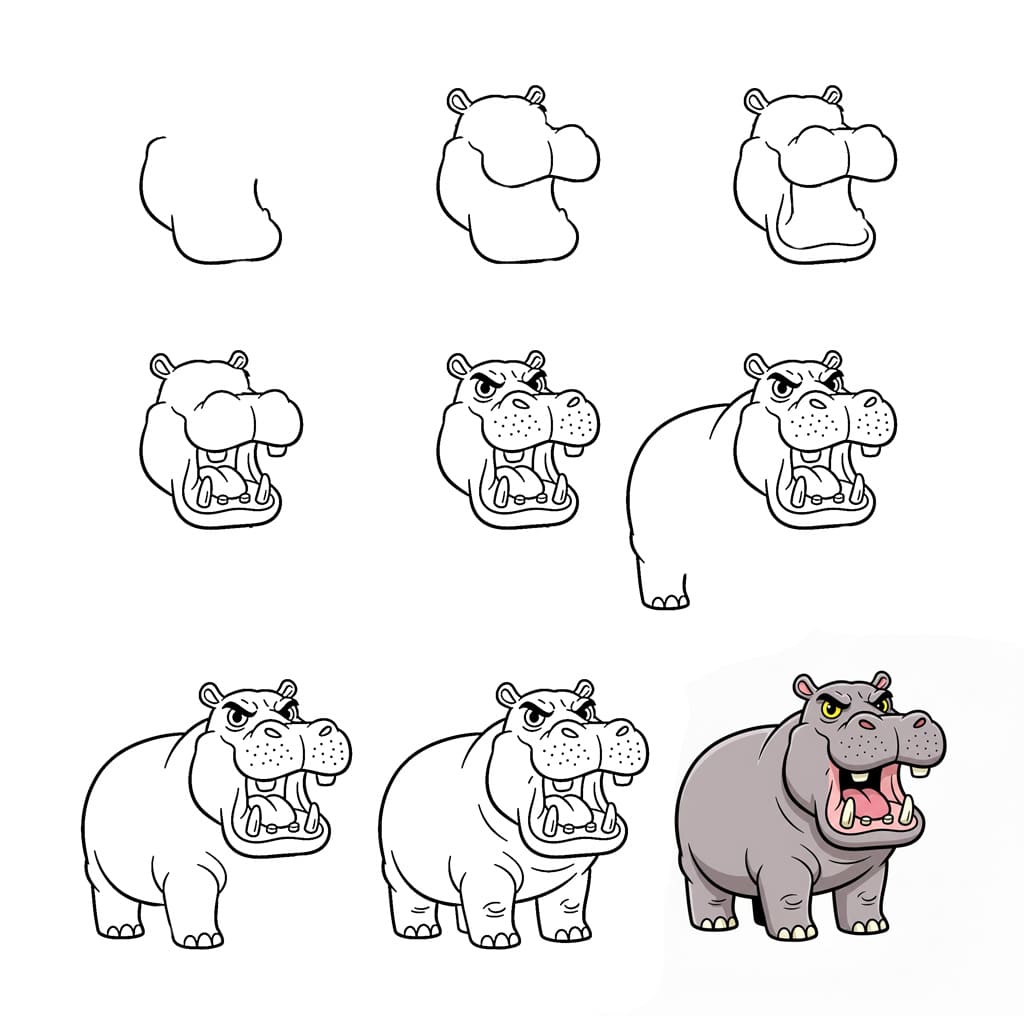 Großes Nilpferd zeichnen ideen