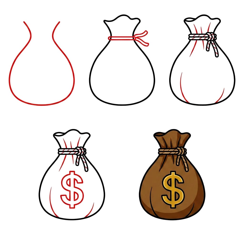 Flacher Geldsack zeichnen ideen