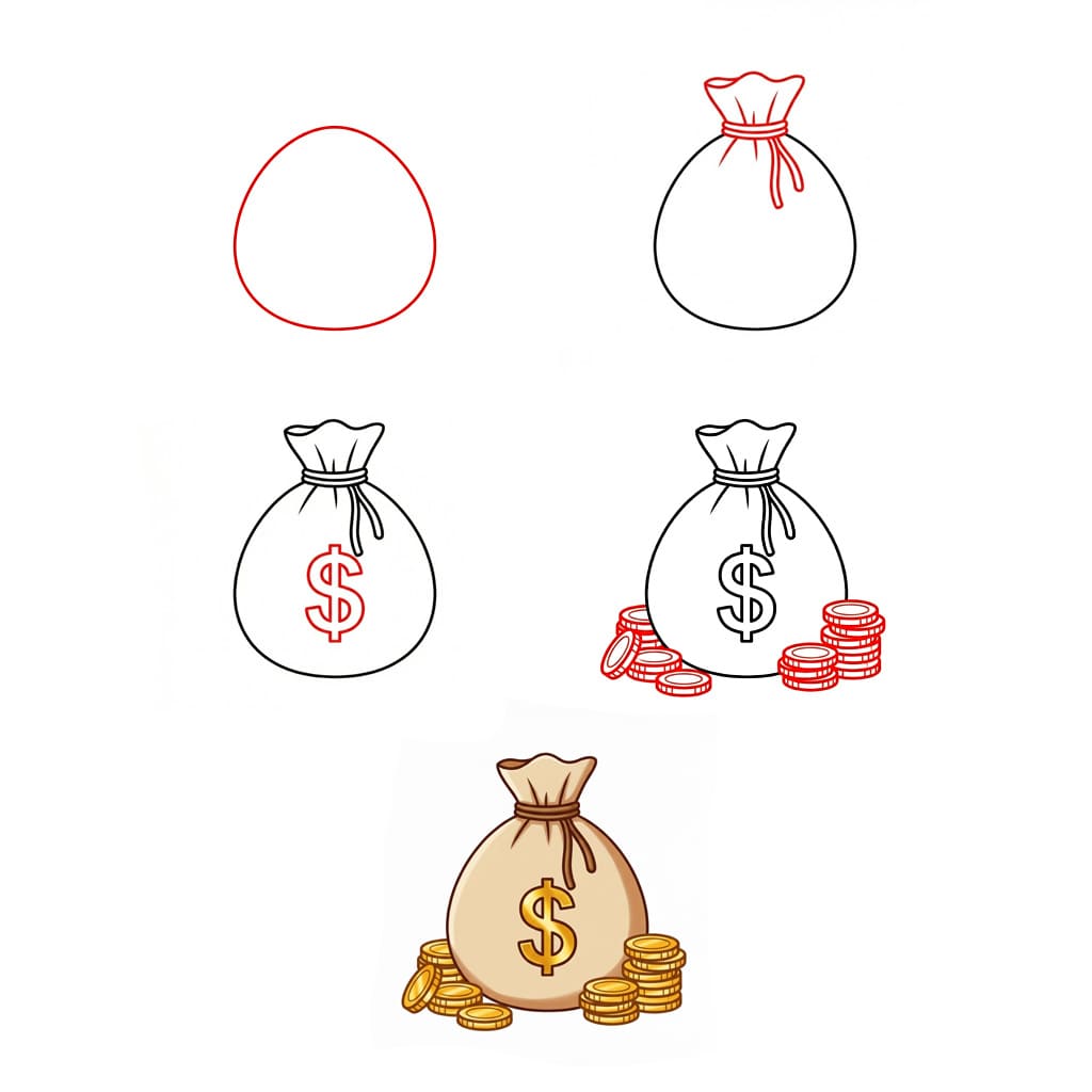 Geldsack und Münzen zeichnen ideen