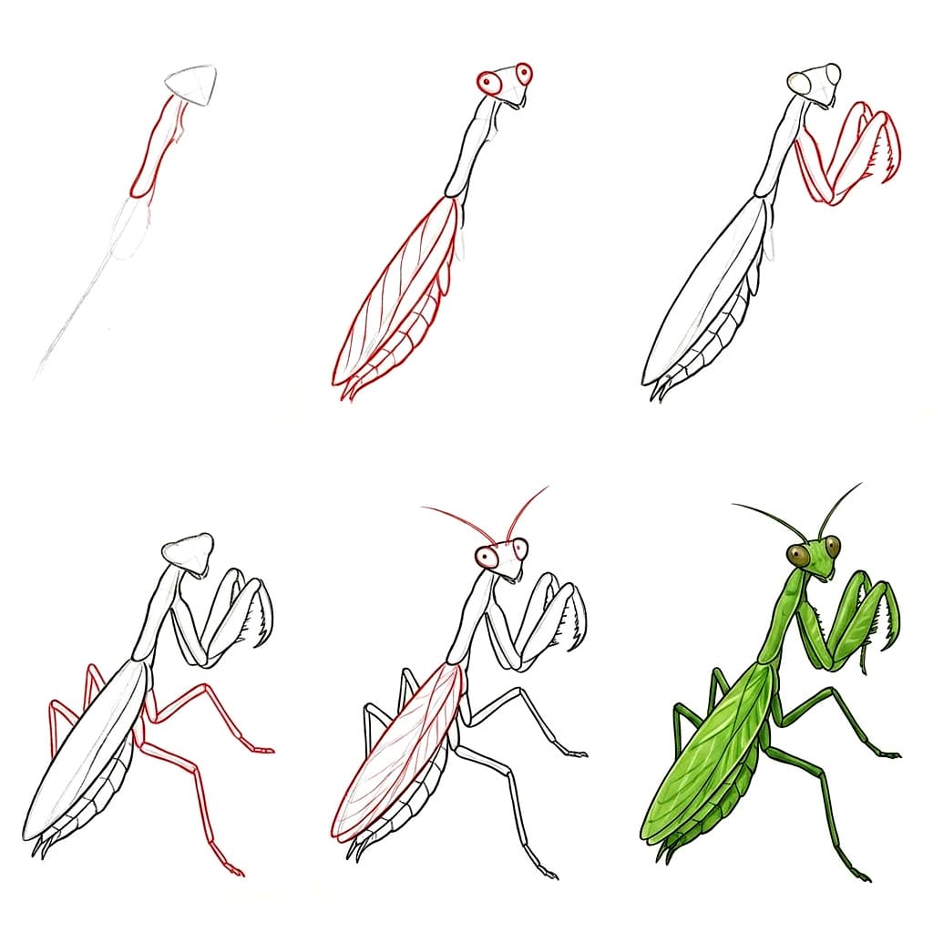 Gottesanbeterin im Detail zeichnen ideen