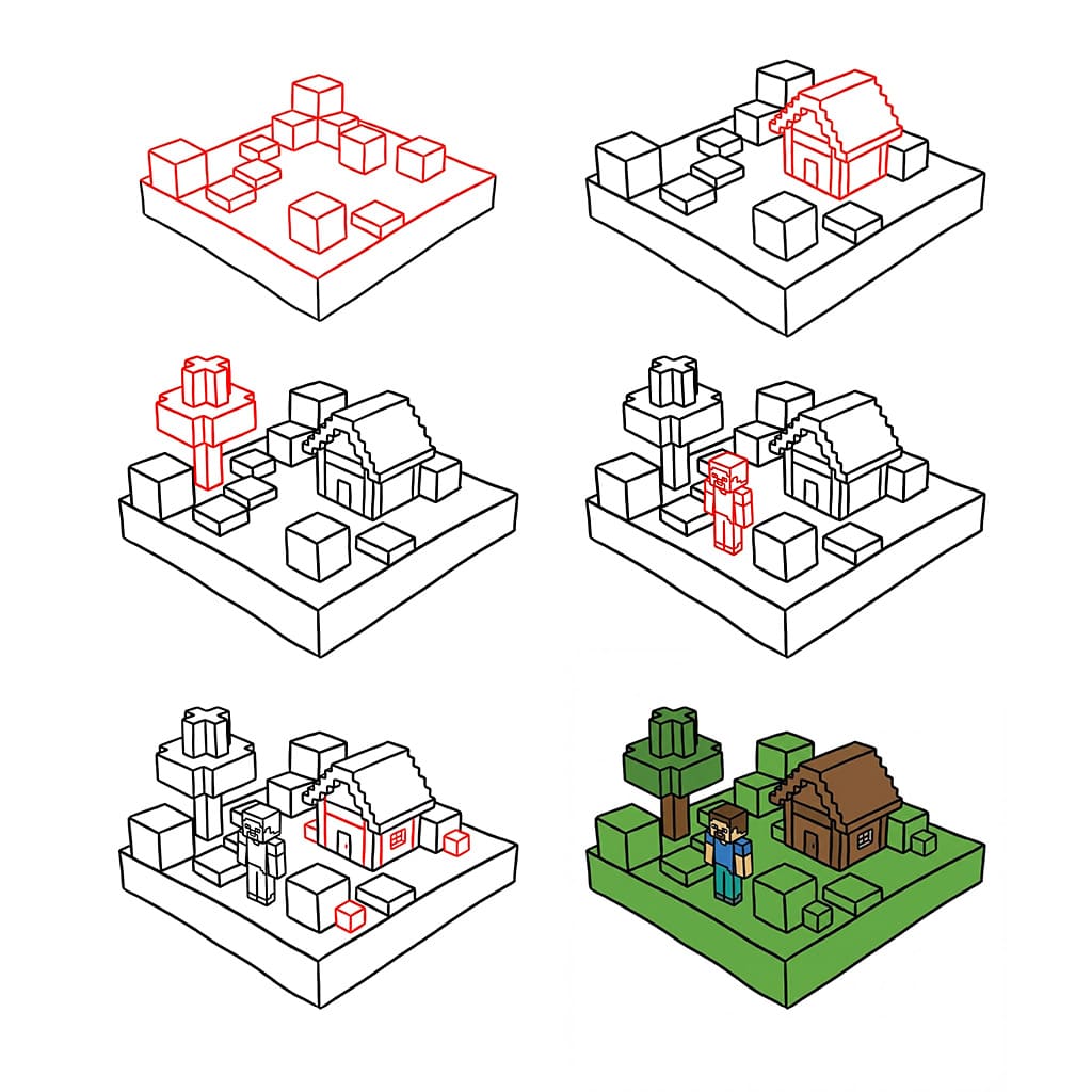 Minecraft Landschaft zeichnen ideen