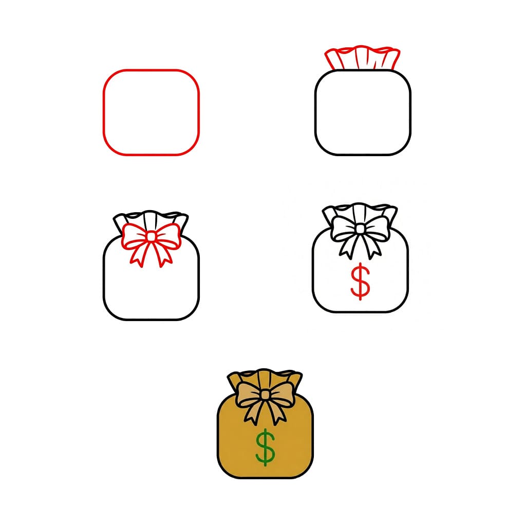 Quadratischer Geldsack zeichnen ideen