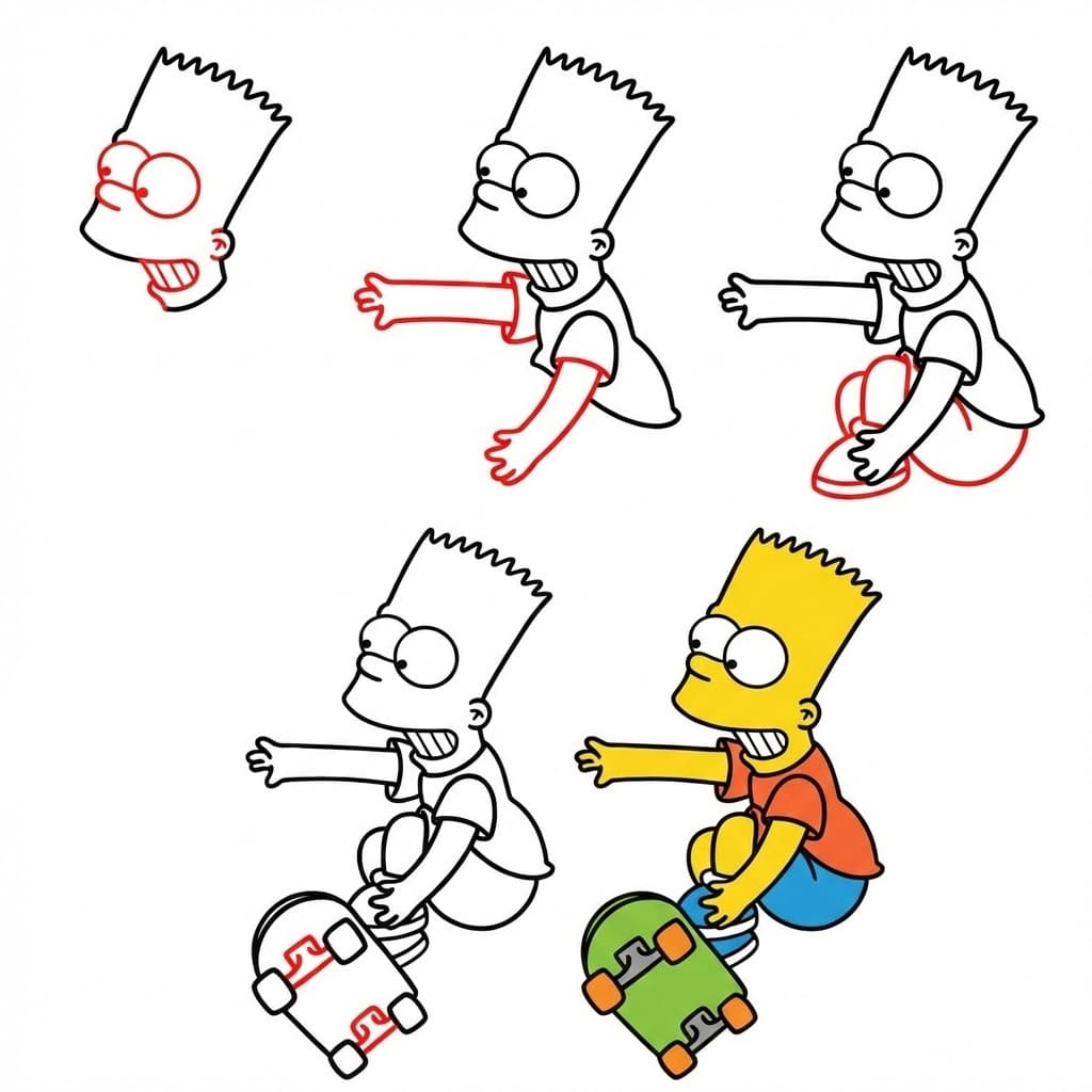 Bart Simpson fährt Skateboard zeichnen ideen