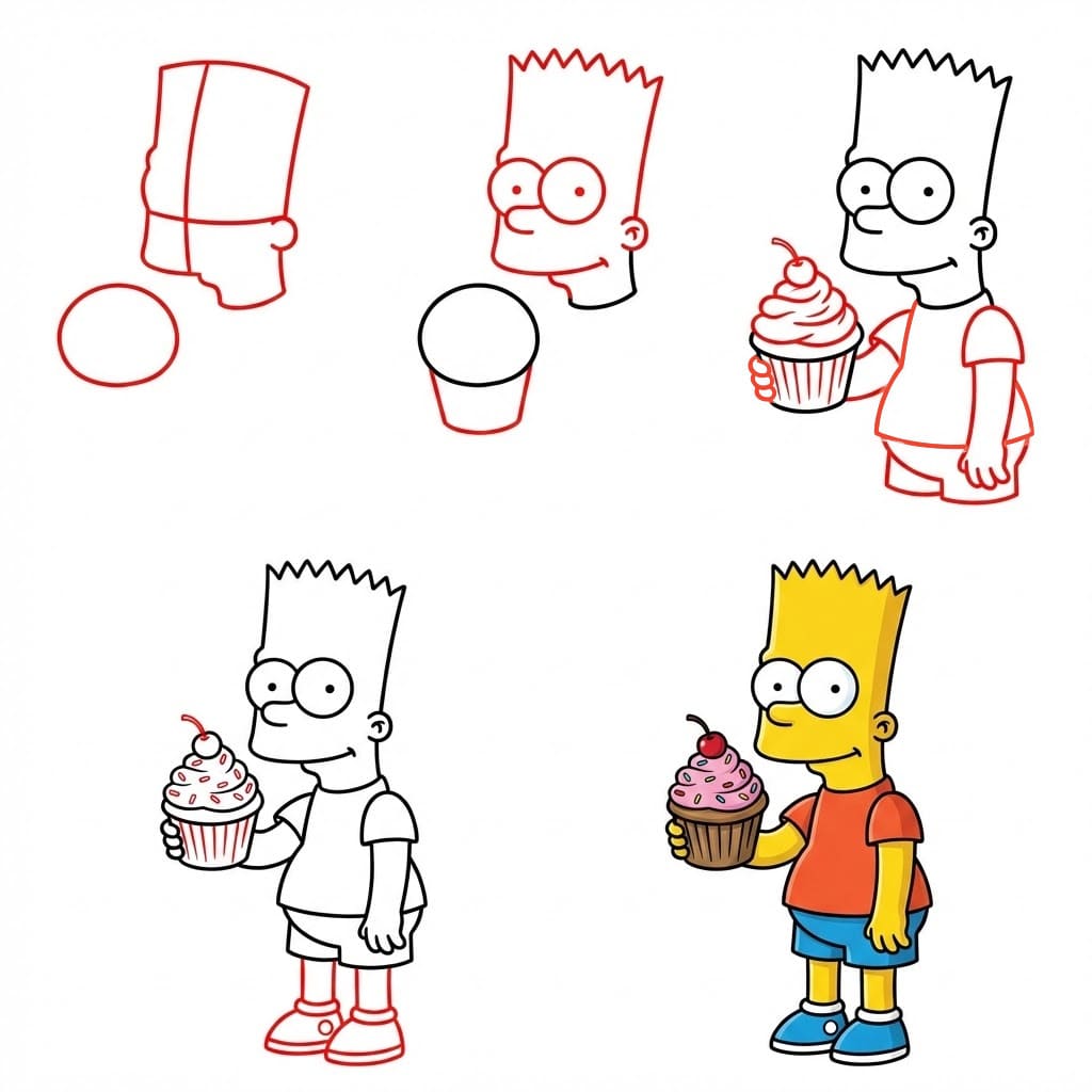 Bart Simpson mit Cupcake zeichnen ideen