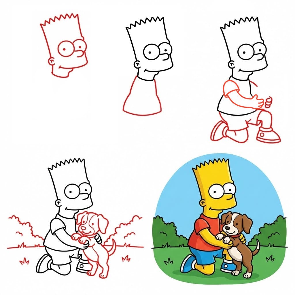 Bart Simpson und sein Welpe zeichnen ideen