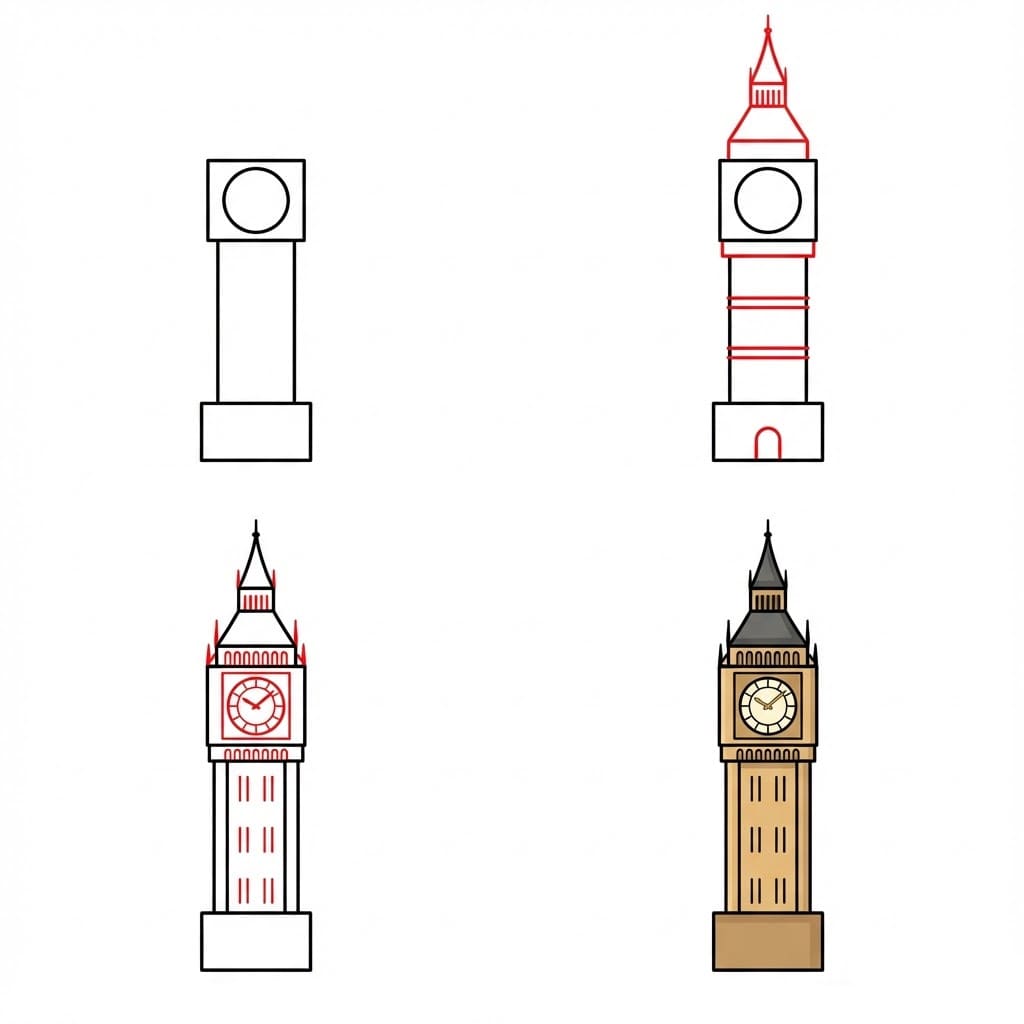Big Ben Turm Ansicht zeichnen ideen