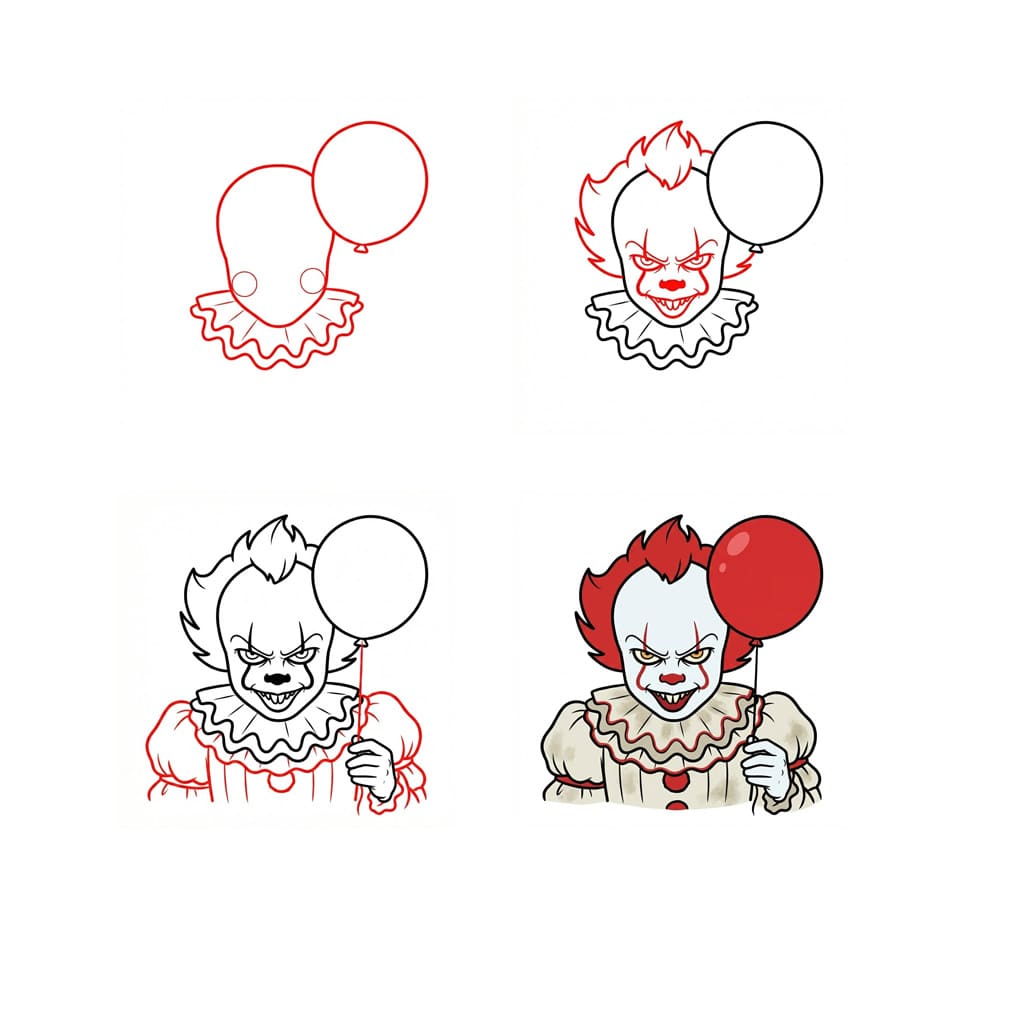 Pennywise mit rotem Ballon zeichnen ideen