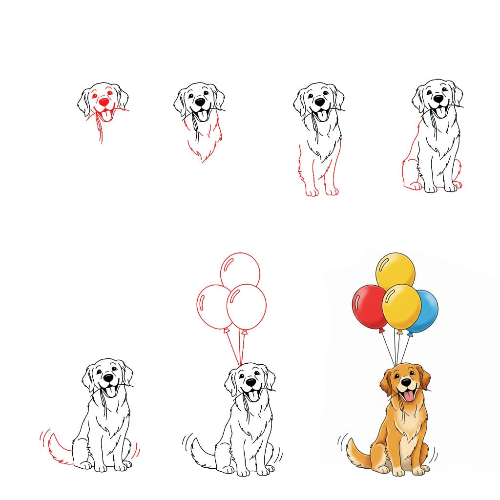 Golden Retriever mit Luftballon zeichnen ideen