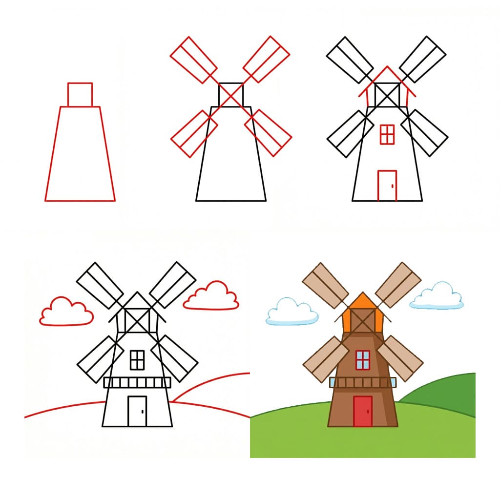 Holländische Windmühle zeichnen ideen