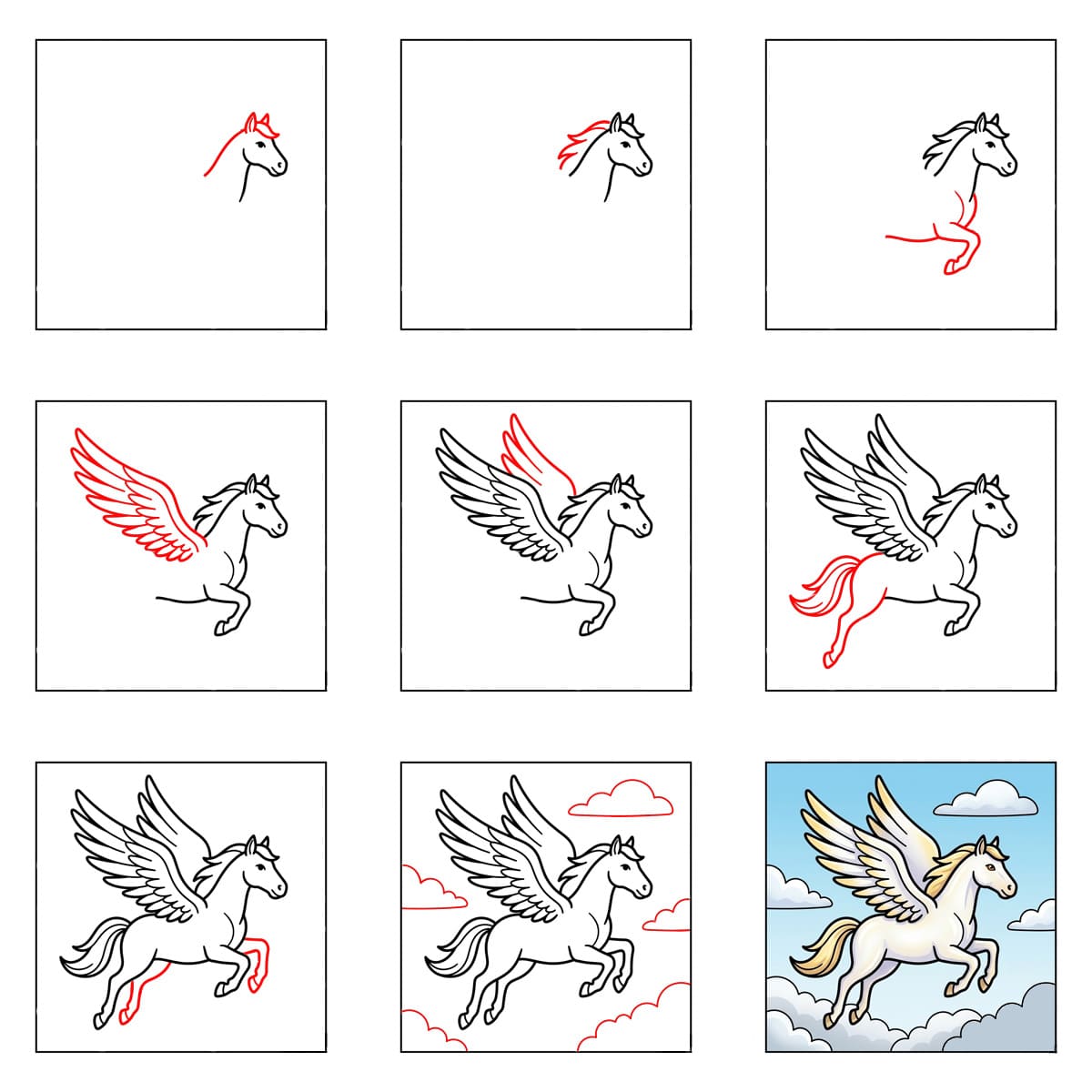 Fliegender Pegasus zeichnen ideen