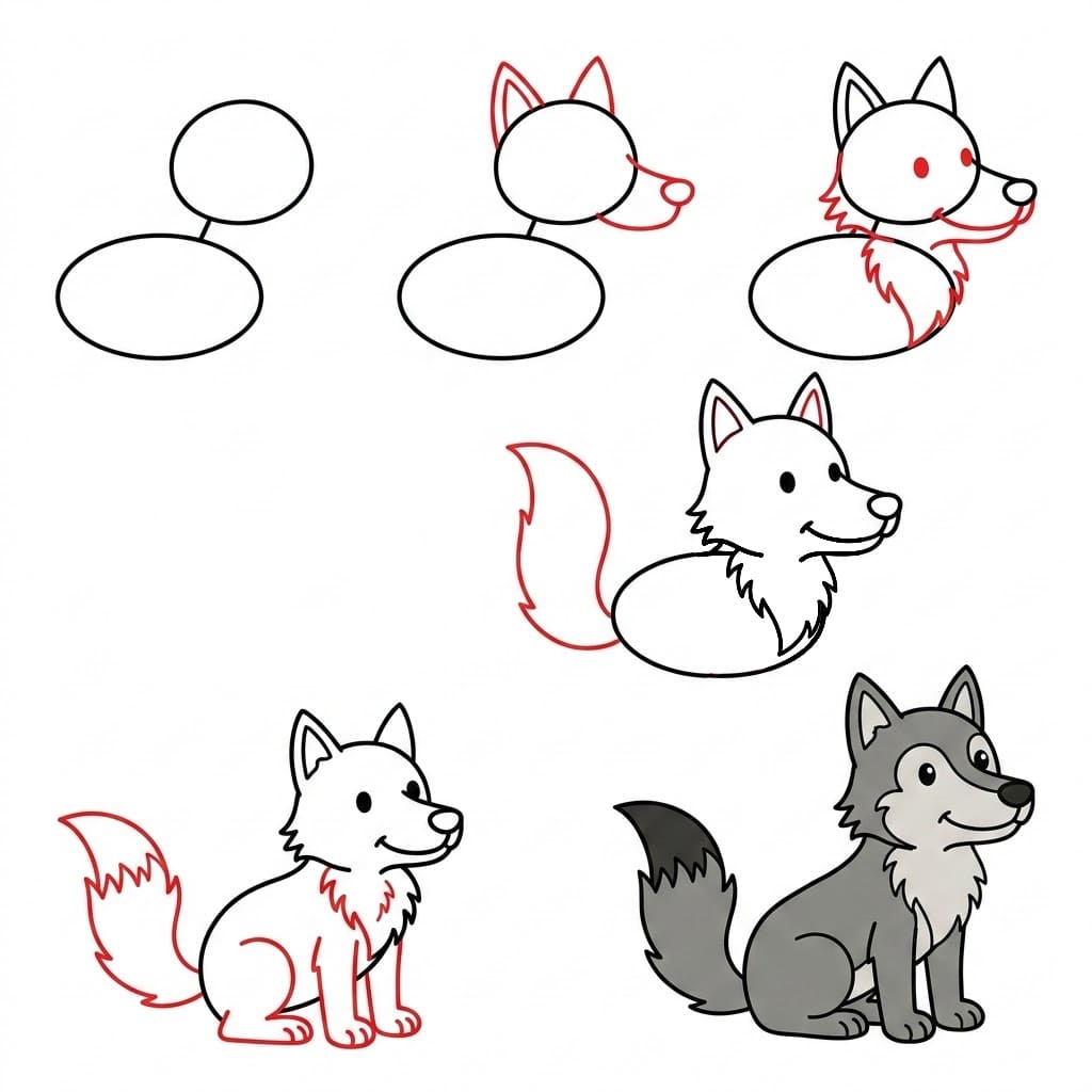 Kleiner Wolf saß zeichnen ideen